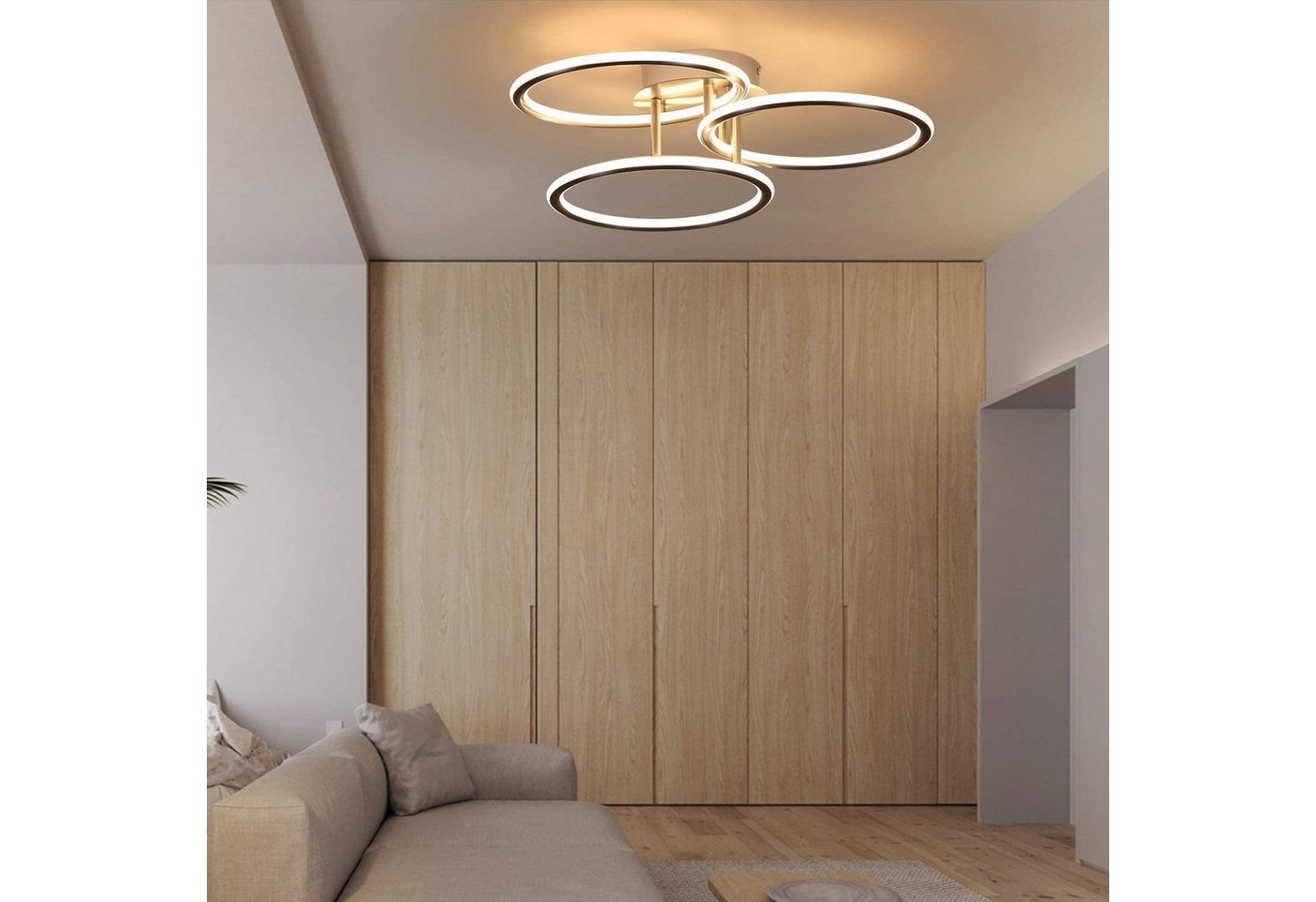 ZMH LED Deckenleuchte Wohnzimmer 3 Ringe Design 41W Deckenlampe 3000K Bürolampe Hotel, warmweiß, LED fest integriert, Warmweiß Bild 3