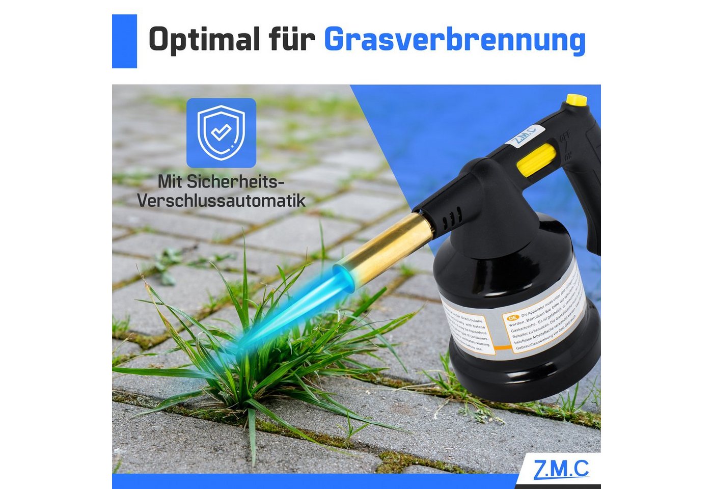 ZMC Flambierbrenner Gasbrenner 1,3 kW Kohleanzünder +Gaskartuschen mit einstellbare Flamme, (mit Piezo-Zündung, Temperatur von bis zu 1350 ° C Butangasbrenner, 0-tlg), Bunsenbrenner Lötbrenner Brenneraufsatz Küchenbrenner Flambiergerät