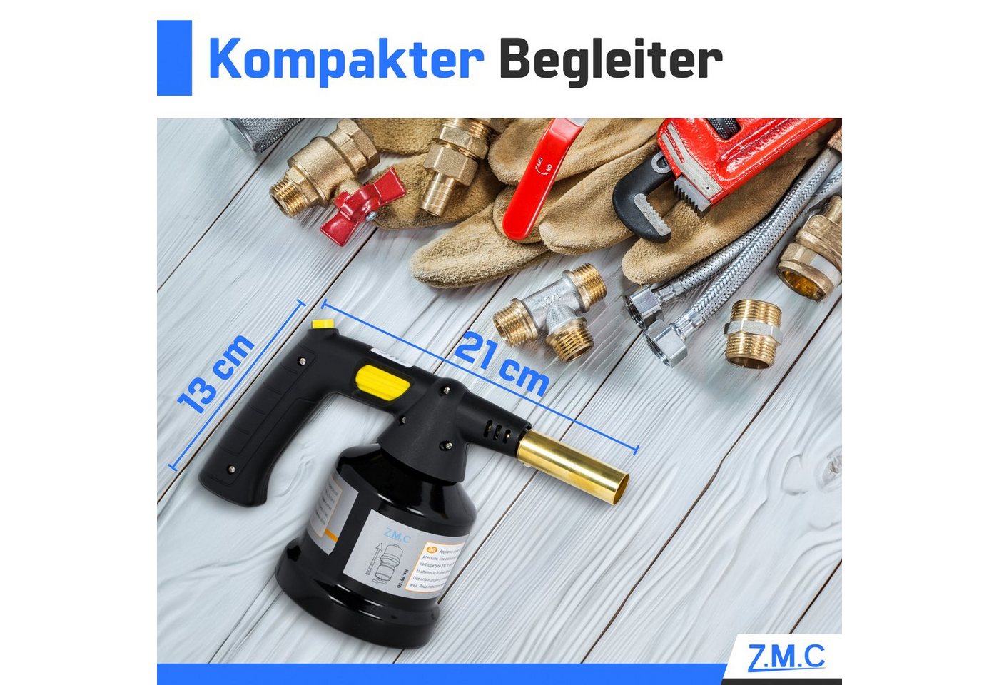 ZMC Flambierbrenner Gasbrenner 1,3 kW Kohleanzünder +Gaskartuschen mit einstellbare Flamme, (mit Piezo-Zündung, Temperatur von bis zu 1350 ° C Butangasbrenner, 0-tlg), Bunsenbrenner Lötbrenner Brenneraufsatz Küchenbrenner Flambiergerät Bild 3