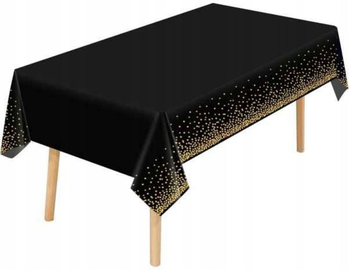 Festivalartikel Gartentischdecke Schwarze Einweg-Tischdecke mit goldenen Punkten, 137x274 cm