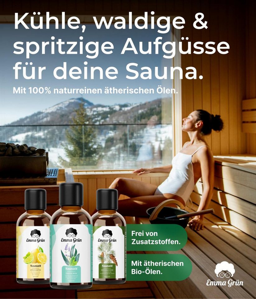 Emma Grün Sauna-Aufgussset holzig, frisch & spritzig, 3x 100ml (3-tlg) 100% naturreine ätherische Bio-Öle Bild 2