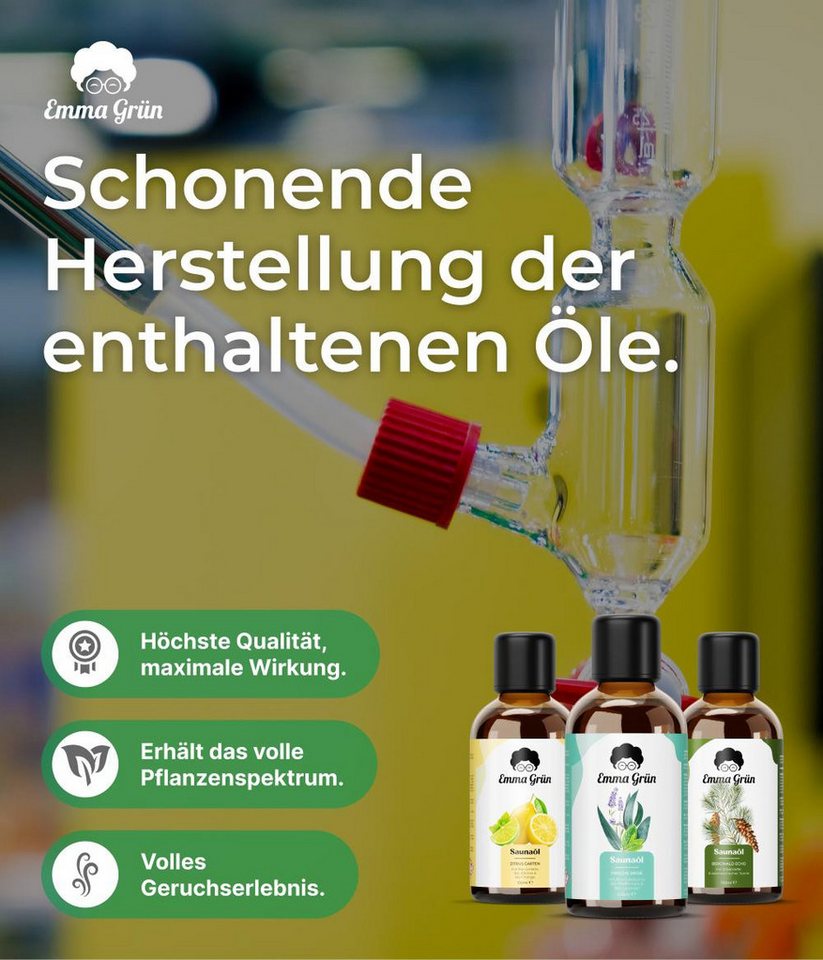 Emma Grün Sauna-Aufgussset holzig, frisch & spritzig, 3x 100ml (3-tlg) 100% naturreine ätherische Bio-Öle Bild 4