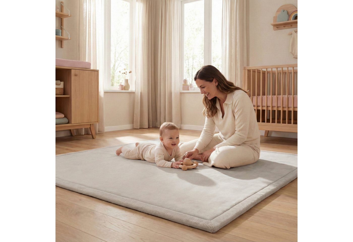 Sanosoft Kinderteppich Sanosoft samtweicher und kuscheliger Krabbelteppich Hellgrau 200x300cm, Höhe: 30 mm, Öko-Tex 100