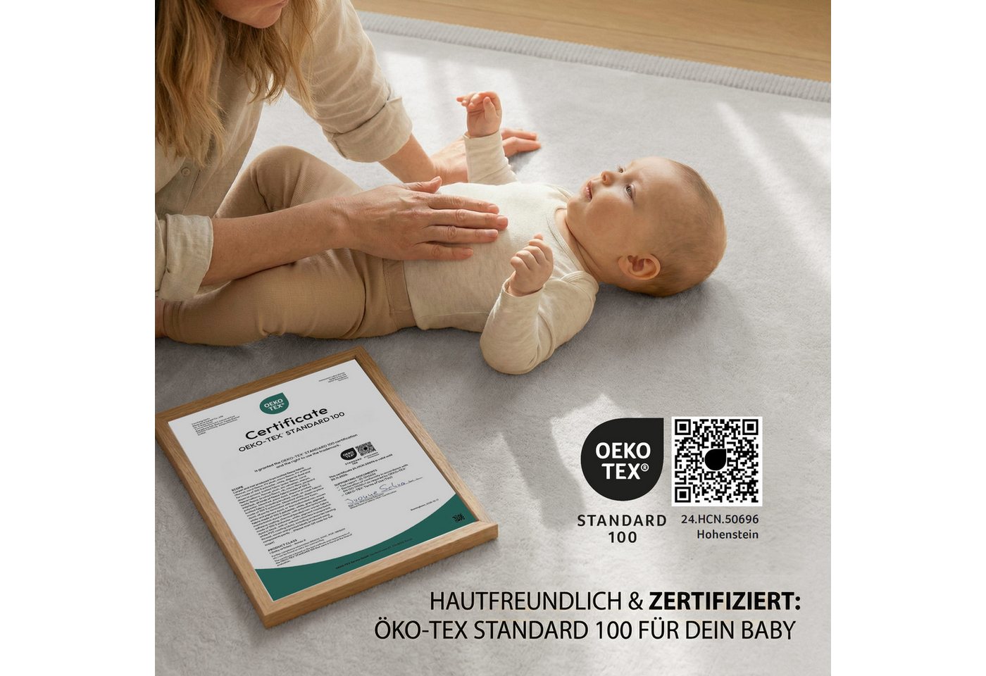 Sanosoft Kinderteppich Sanosoft samtweicher und kuscheliger Krabbelteppich Hellgrau 200x300cm, Höhe: 30 mm, Öko-Tex 100 Bild 2