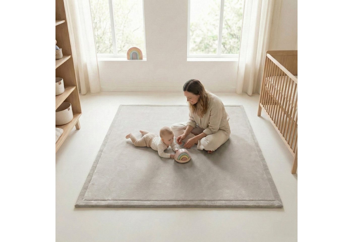 Sanosoft Kinderteppich Sanosoft samtweicher und kuscheliger Krabbelteppich Hellgrau 200x300cm, Höhe: 30 mm, Öko-Tex 100 Bild 3