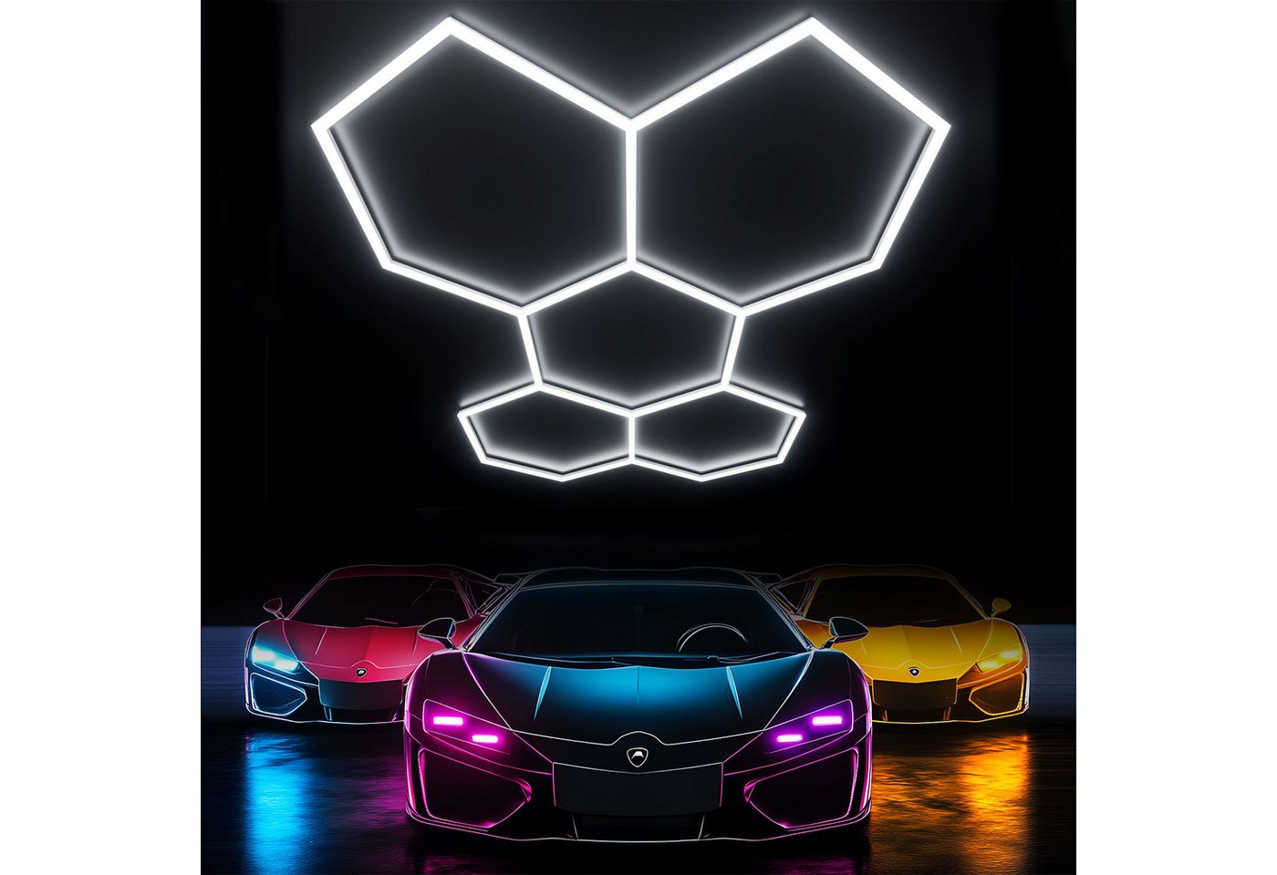 oyajia Deckenleuchte 5/14 Packs Hexagon Größer, LED Deckenleuchte Garage Light 720W 86400lm, ohne Rand, LED fest integriert, ‎Kaltweiß, LED Deckenleuchte für Garage, Studio, Parkplatz, Auto-Detailing-Shop Bild 2