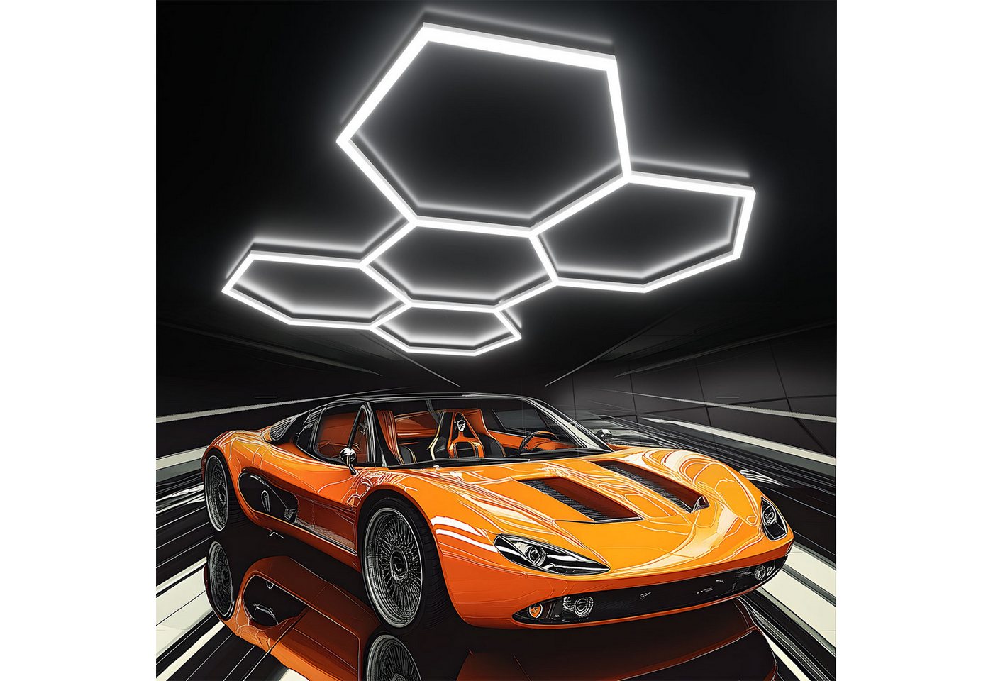 oyajia Deckenleuchte 5/14 Packs Hexagon Größer, LED Deckenleuchte Garage Light 720W 86400lm, ohne Rand, LED fest integriert, ‎Kaltweiß, LED Deckenleuchte für Garage, Studio, Parkplatz, Auto-Detailing-Shop Bild 3