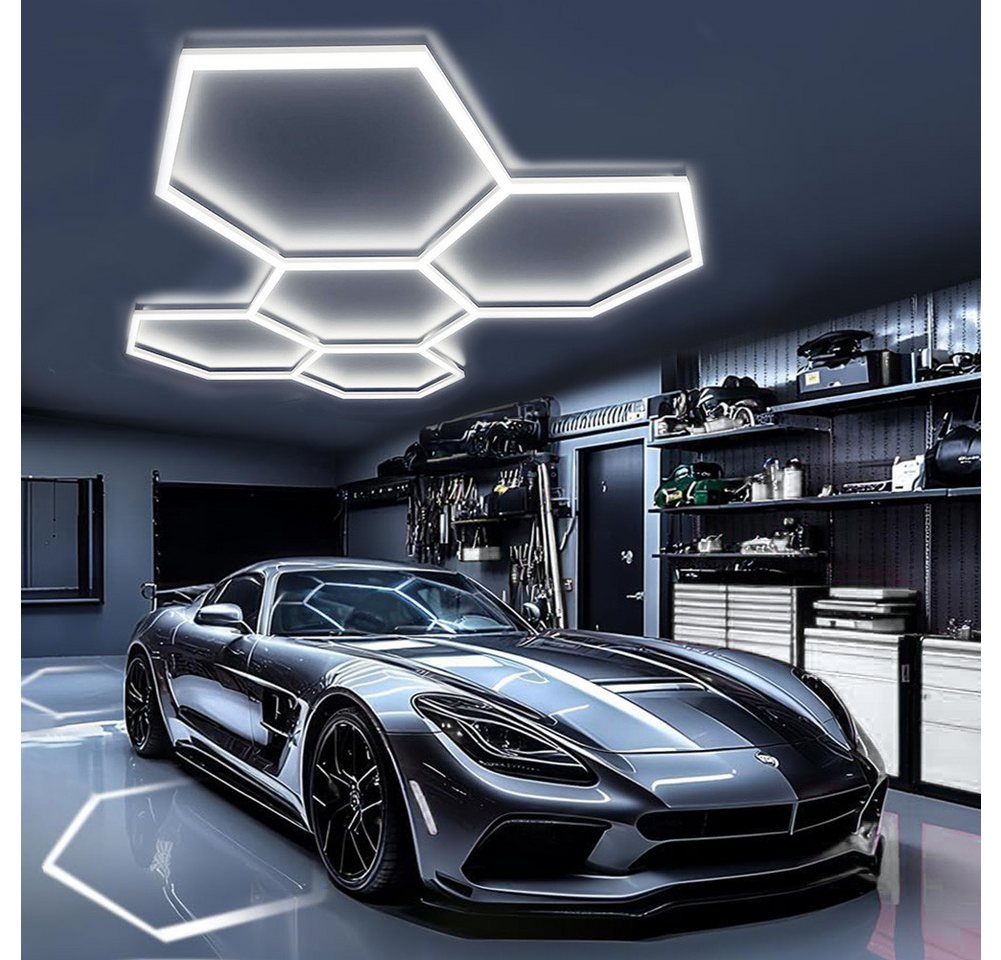 oyajia Deckenleuchte 5/14 Packs Hexagon Größer, LED Deckenleuchte Garage Light 720W 86400lm, ohne Rand, LED fest integriert, ‎Kaltweiß, LED Deckenleuchte für Garage, Studio, Parkplatz, Auto-Detailing-Shop Bild 4