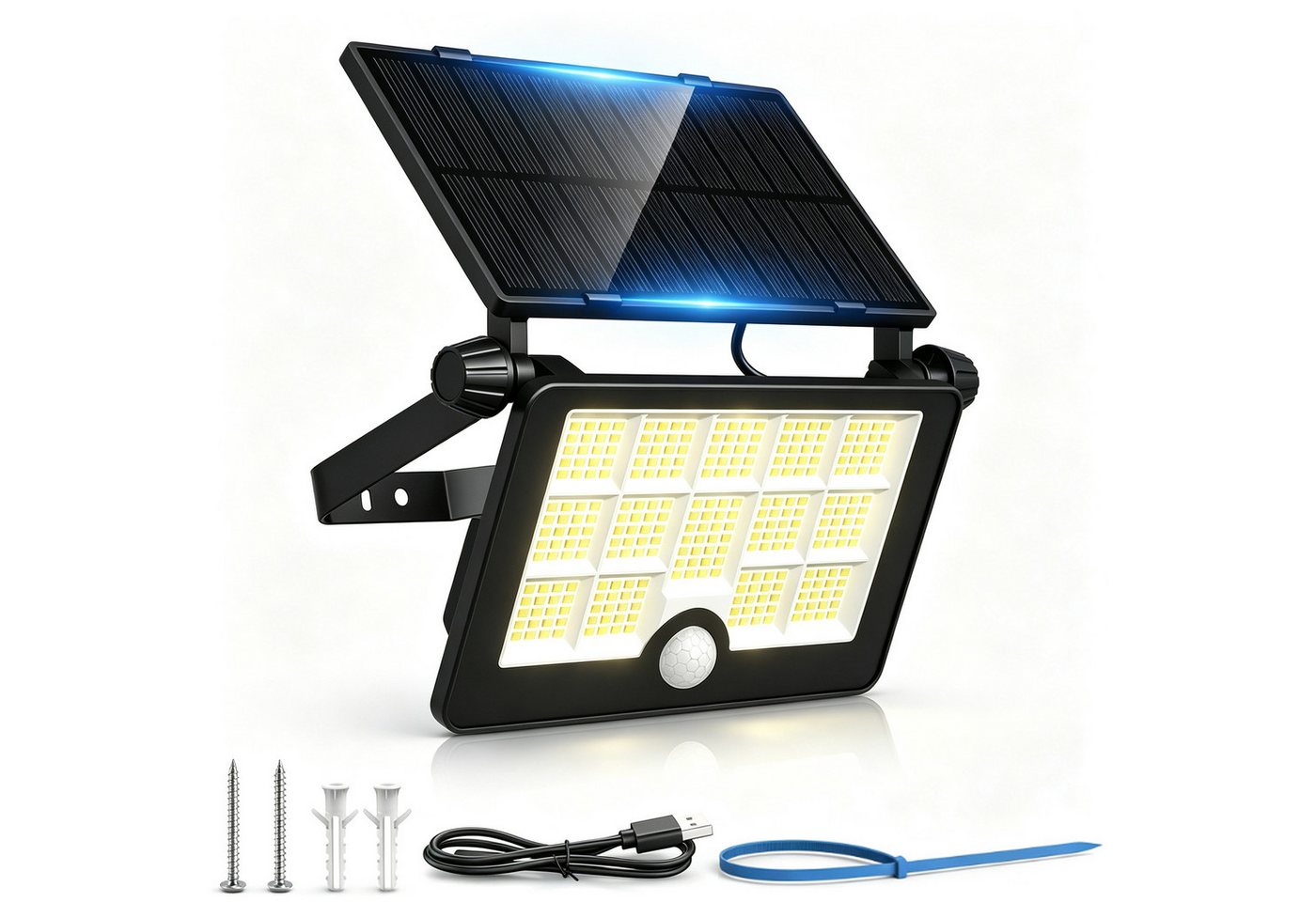 Toomoke LED Solarleuchte Solarlampen für Außen mit Bewegungsmelder, 232 LED Solar Strahler, LED fest integriert, Kaltweiß, Solar Wandleuchte für Garten Außenbereich 232 LED 4 Modi Strahler