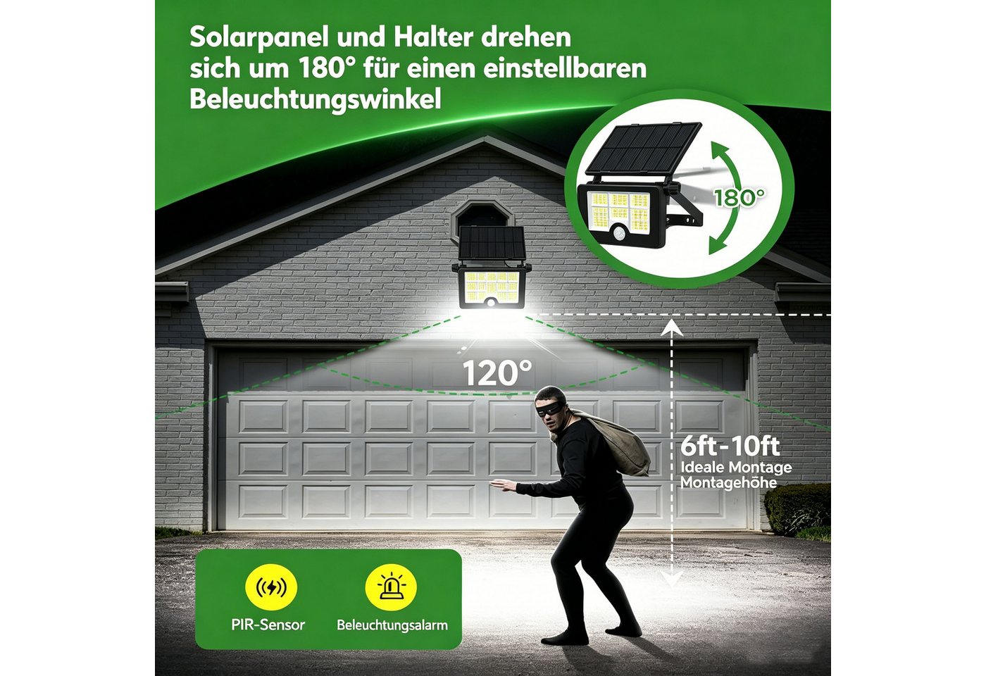 Toomoke LED Solarleuchte Solarlampen für Außen mit Bewegungsmelder, 232 LED Solar Strahler, LED fest integriert, Kaltweiß, Solar Wandleuchte für Garten Außenbereich 232 LED 4 Modi Strahler Bild 5