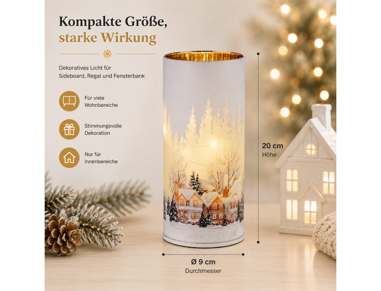 formano LED Dekolicht LED-Dekolicht 20 cm drehend Glas Winterdorf Timer 6h/18h Weihnachten, LED fest integriert Bild 3