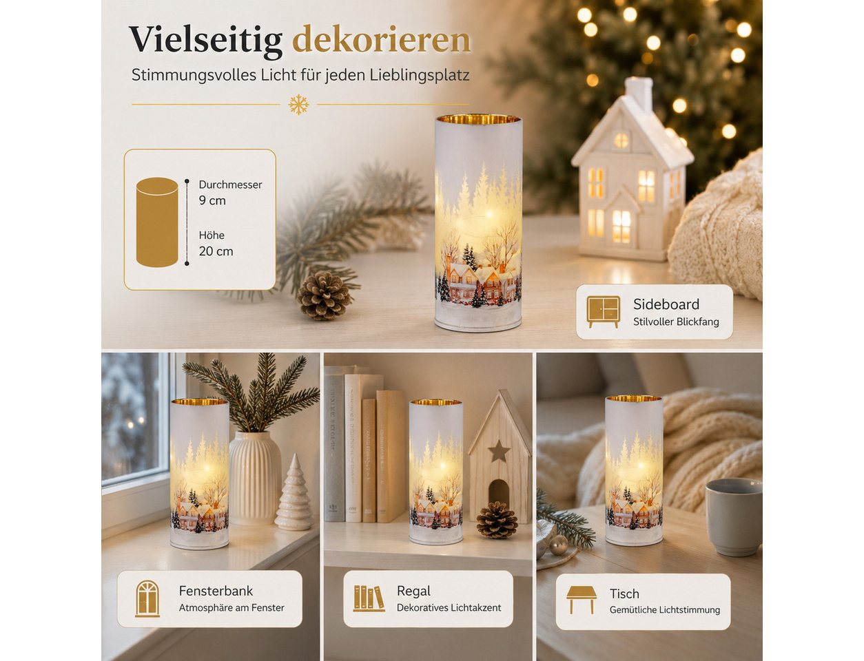 formano LED Dekolicht LED-Dekolicht 20 cm drehend Glas Winterdorf Timer 6h/18h Weihnachten, LED fest integriert Bild 5