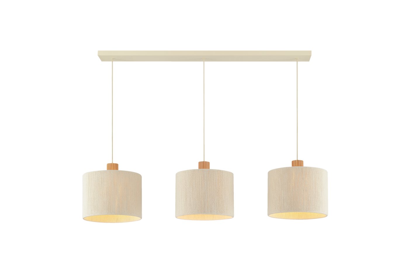 Lightbox Pendelleuchte, ohne Leuchtmittel, 3x E27 Fassung, 120 x 28 x 150 cm, kürzbar, Metall/Holz/Textil, beige Bild 5