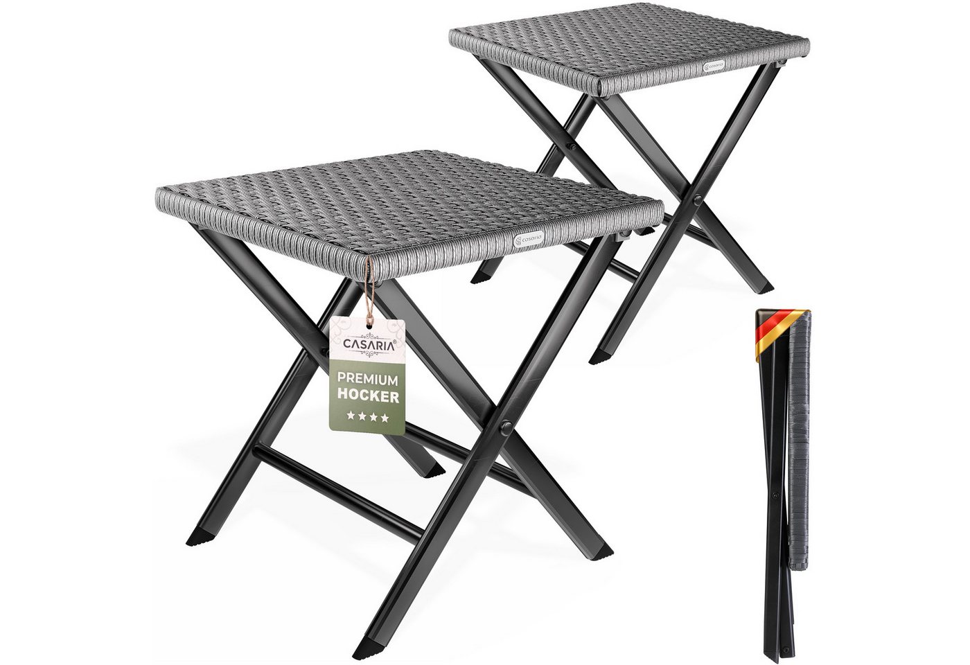 Casaria Klappstuhl, Polyrattan 2er Set 75kg Belastbarkeit 44x40x44cm Klappbar Leicht