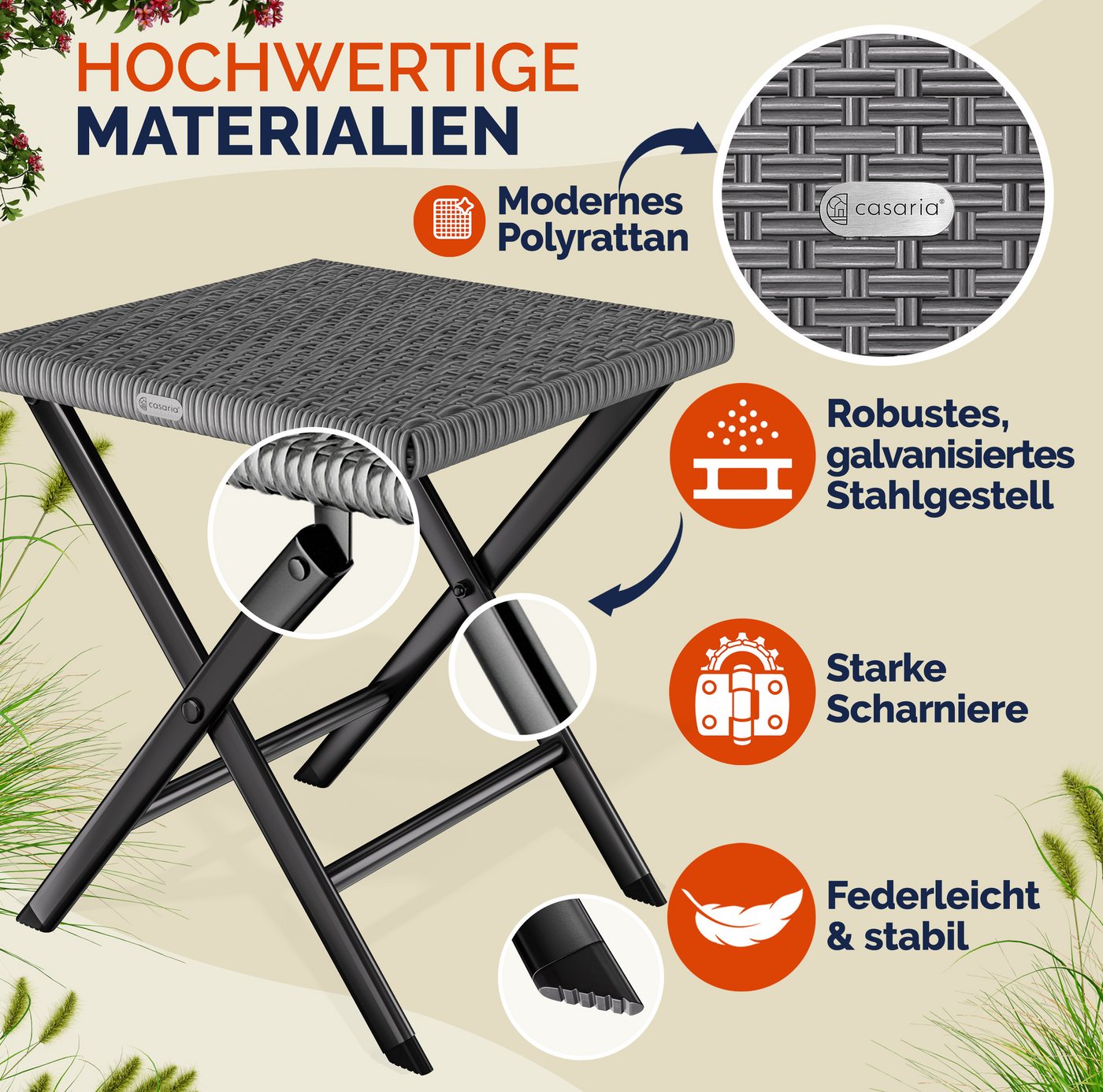 Casaria Klappstuhl, Polyrattan 2er Set 75kg Belastbarkeit 44x40x44cm Klappbar Leicht Bild 2