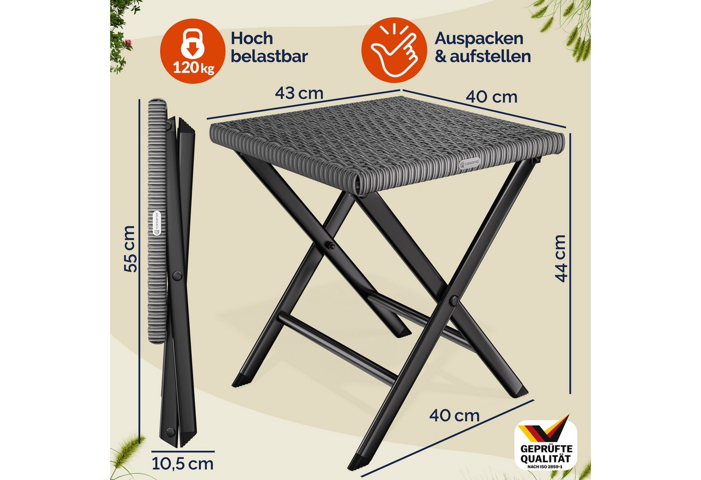 Casaria Klappstuhl, Polyrattan 2er Set 75kg Belastbarkeit 44x40x44cm Klappbar Leicht Bild 3