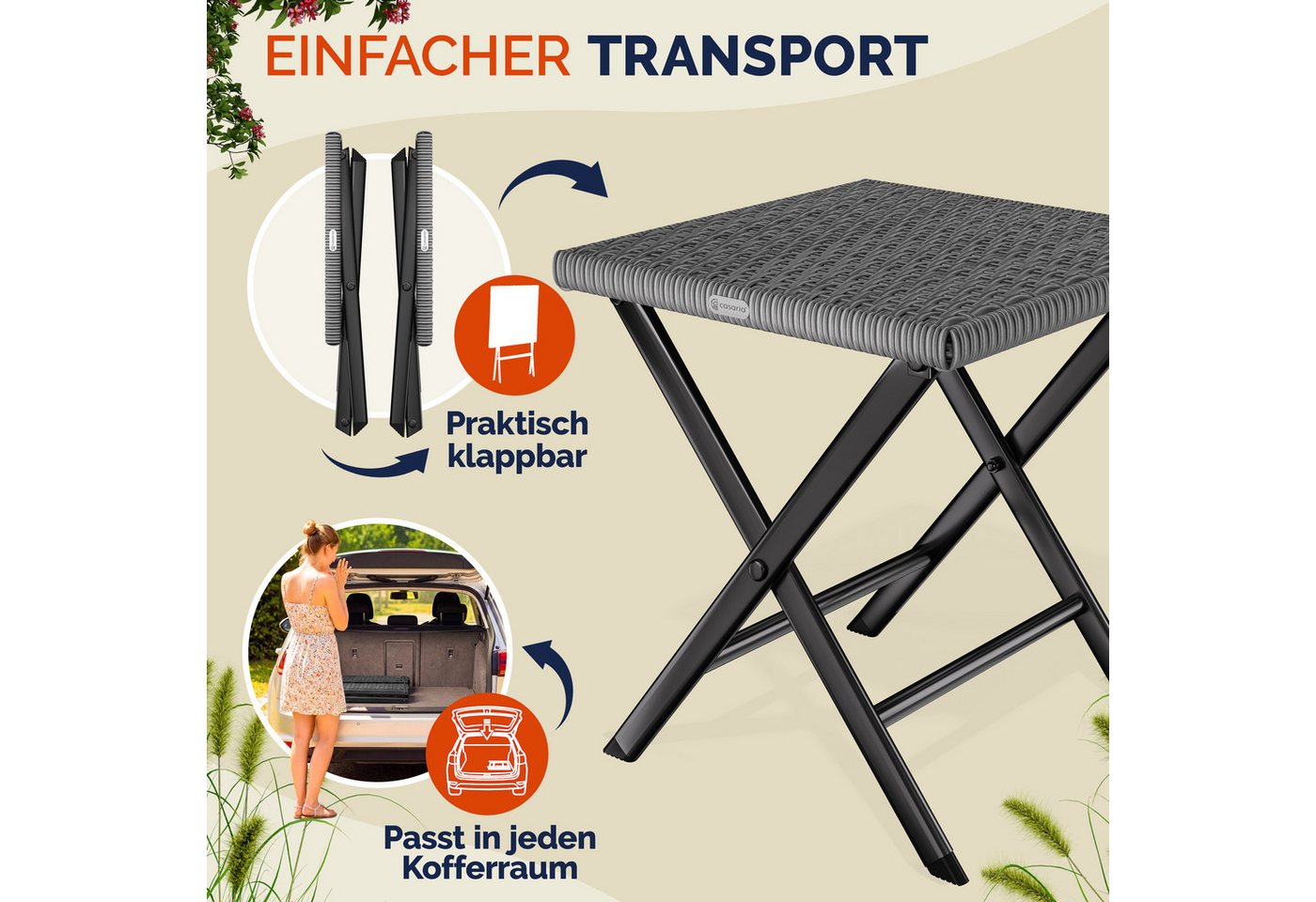 Casaria Klappstuhl, Polyrattan 2er Set 75kg Belastbarkeit 44x40x44cm Klappbar Leicht Bild 4