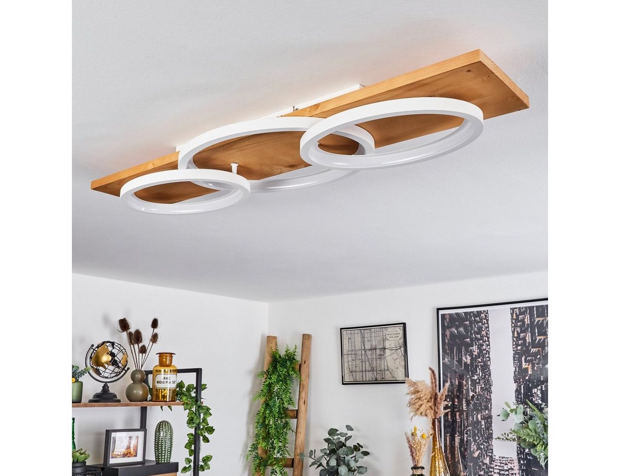 hofstein Deckenleuchte »Palermo« moderne Deckenlampe aus Metall/Holz/Kunststoff in Natur/Weiß, 3000 Kelvin, 97cm, dimmbar über Lichtschalter, 4700 Lumen, 1xLED 40 Watt Bild 4