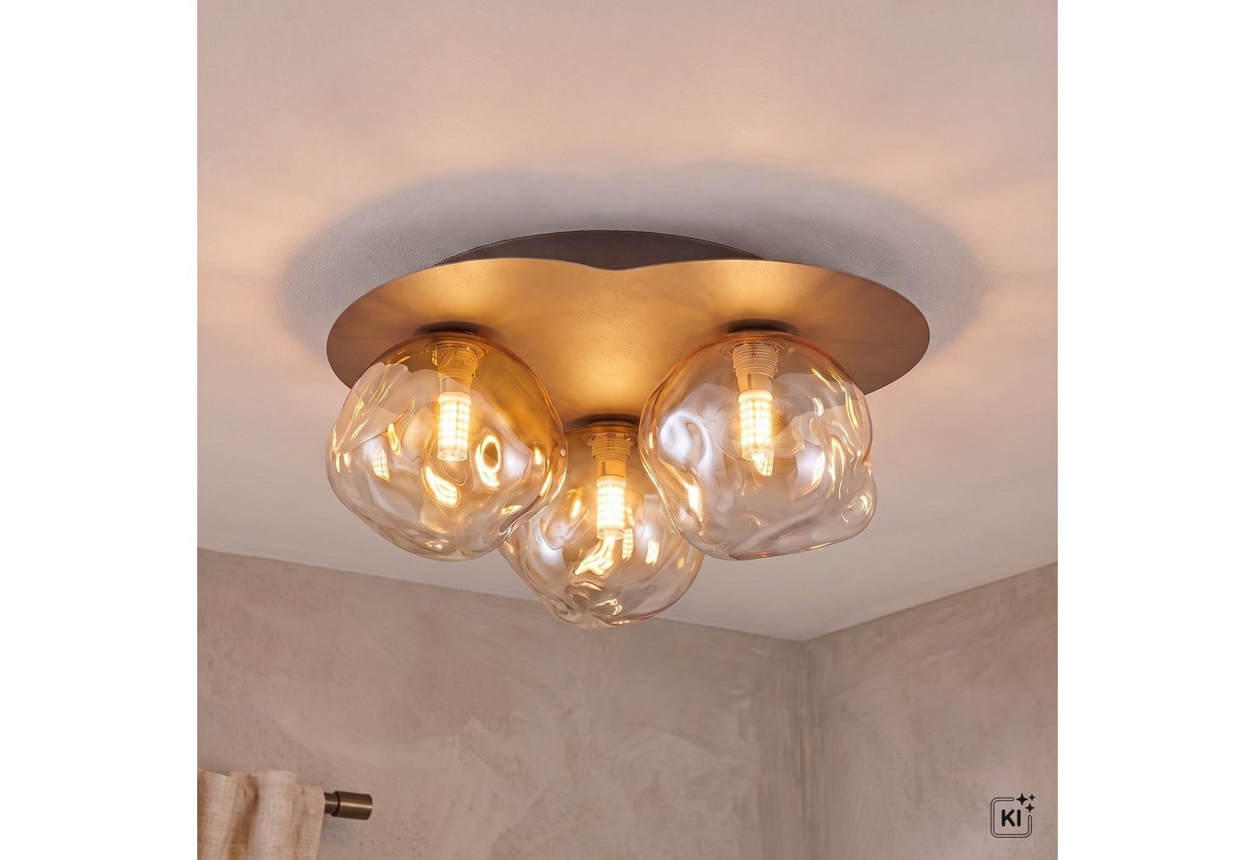 Licht-Erlebnisse Deckenleuchte UMERA, ohne Leuchtmittel, Metall Glas G9 Braun Cognac 3-flammig Modern Bild 2