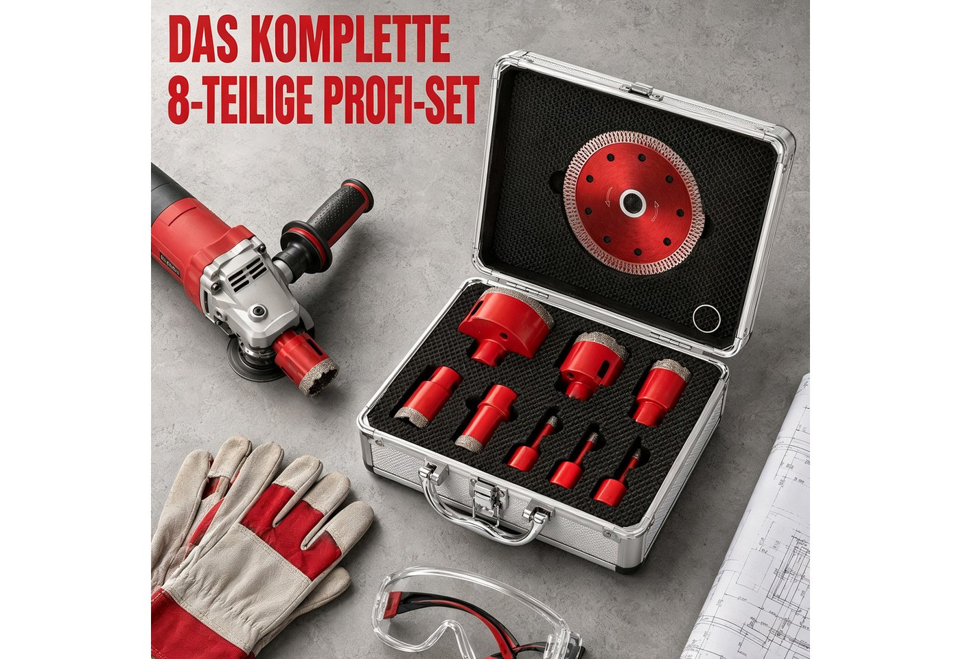 Youyijia Lochsäge 9tlg Diamant Lochsäge M14 mit Turbo Trennscheibe im Aluminiumkoffer