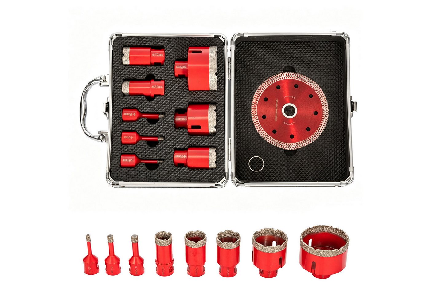 Youyijia Lochsäge 9tlg Diamant Lochsäge M14 mit Turbo Trennscheibe im Aluminiumkoffer Bild 3