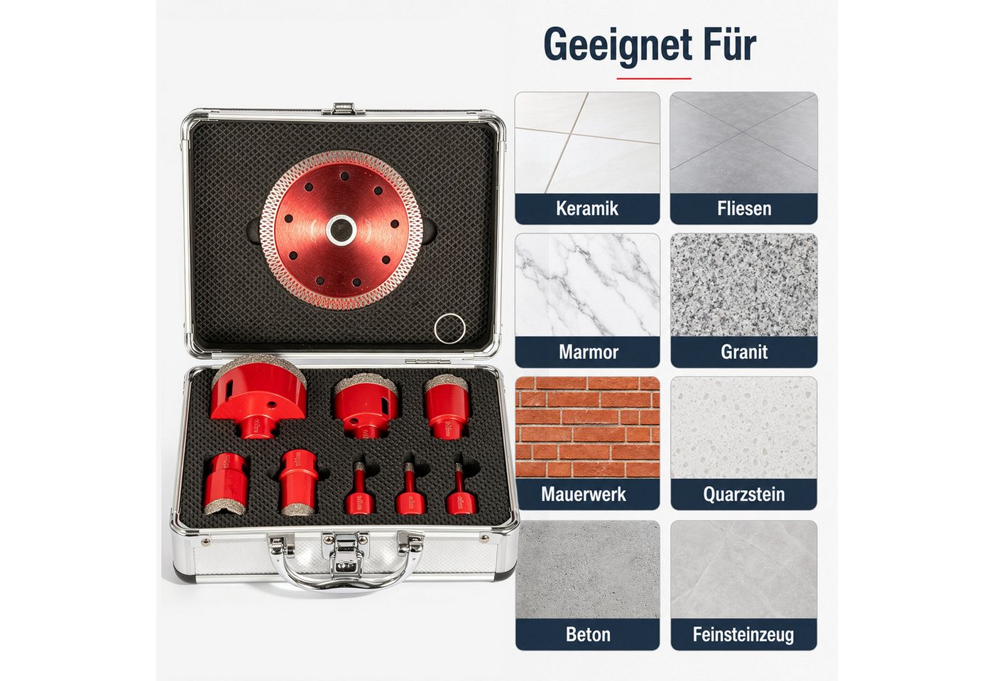 Youyijia Lochsäge 9tlg Diamant Lochsäge M14 mit Turbo Trennscheibe im Aluminiumkoffer Bild 4