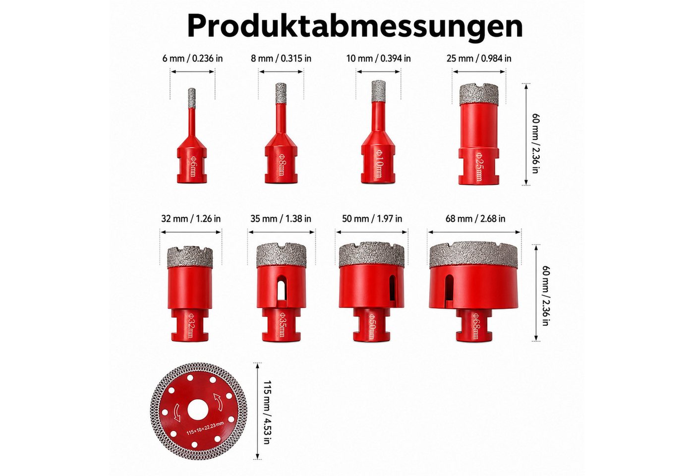 Youyijia Lochsäge 9tlg Diamant Lochsäge M14 mit Turbo Trennscheibe im Aluminiumkoffer Bild 5