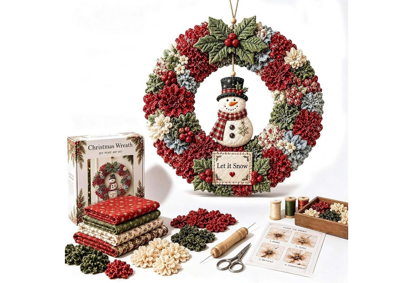 CLTYQ Kreativset 3D-Stoffkranz-DIY-Kreativset, Weihnachtskranz-Patchwork zum Aufhängen, Kreativset für die ganze Familie und Bastelfans Bild 5
