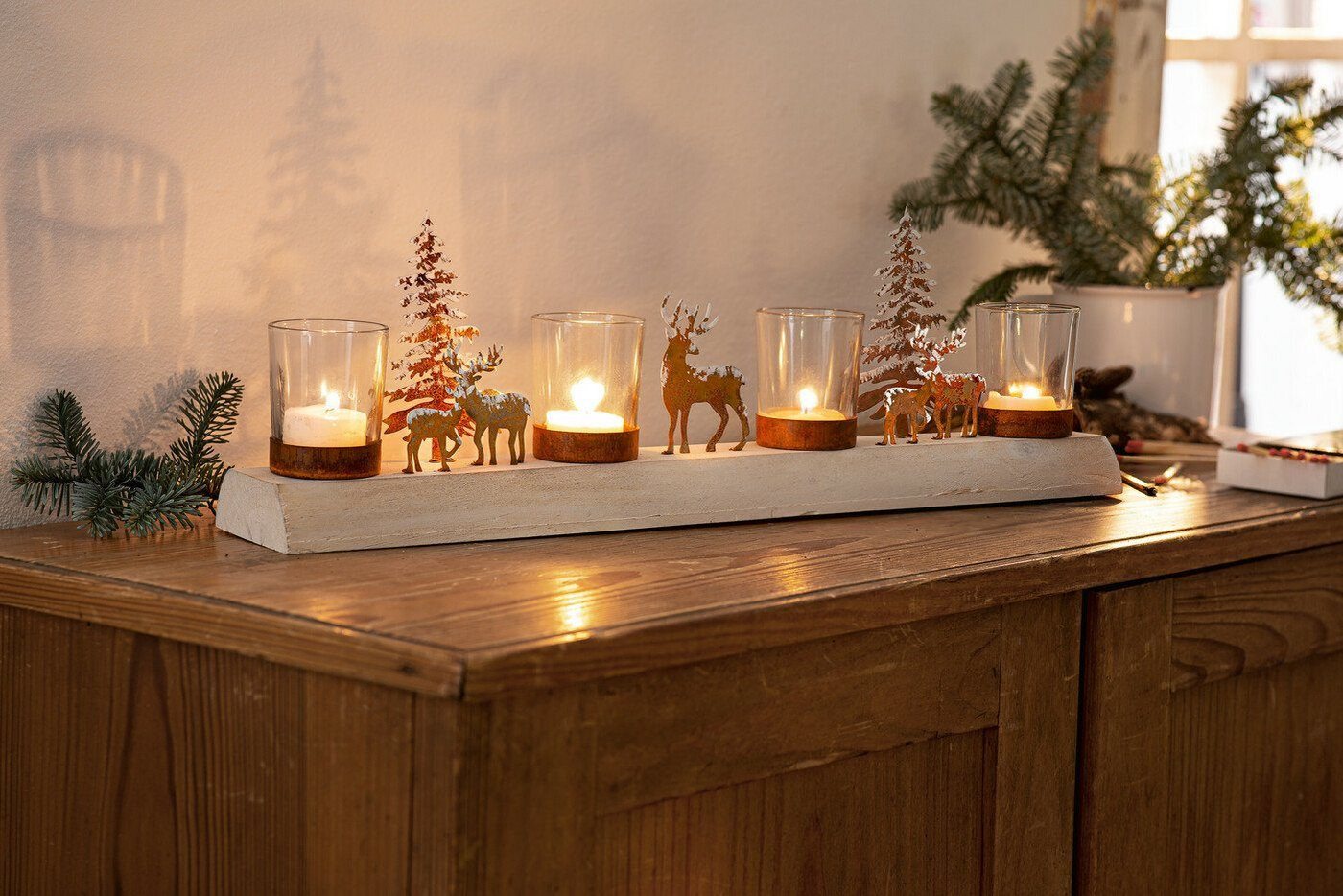 Home-trends24.de Adventskranz Adventskranz Lichterboard Winterlandschaft Kerzenhalter Weihnachtsdeko Bild 4