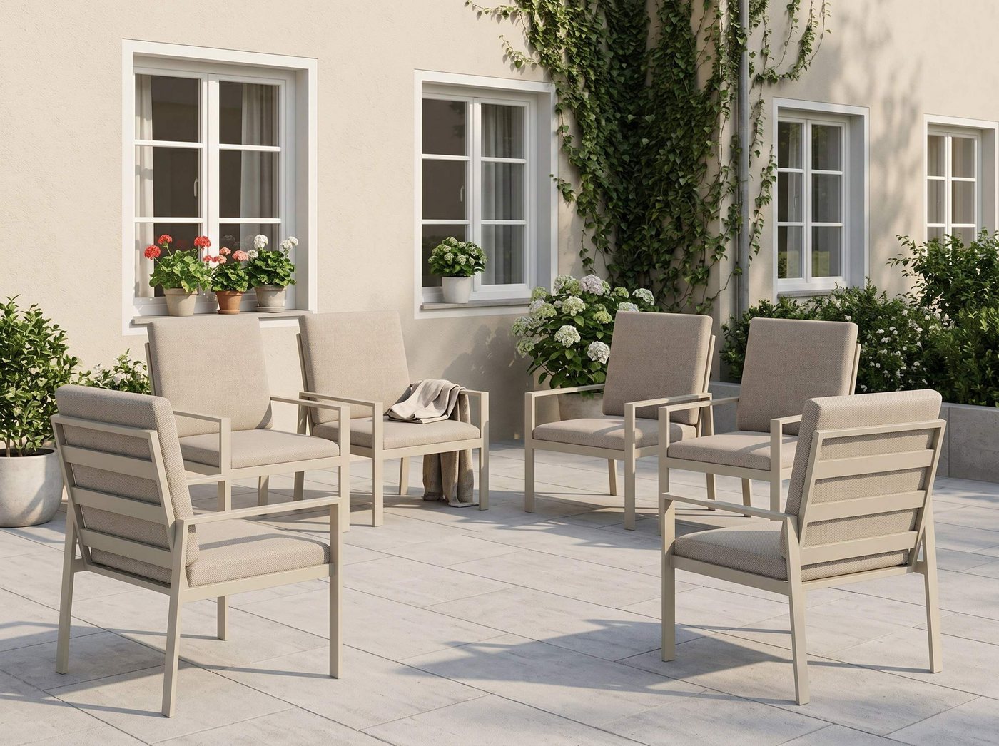 MeXo Gartenlounge-Set Alu Gartenmöbel-Sets Gartenstuhl, (6-tlg., 6 Esszimmerstühle, 60x 68x 85 cm, 12 Auflagen, bis zu 140 kg belastbar), wetterfest Gartengarnitur Set Bild 3