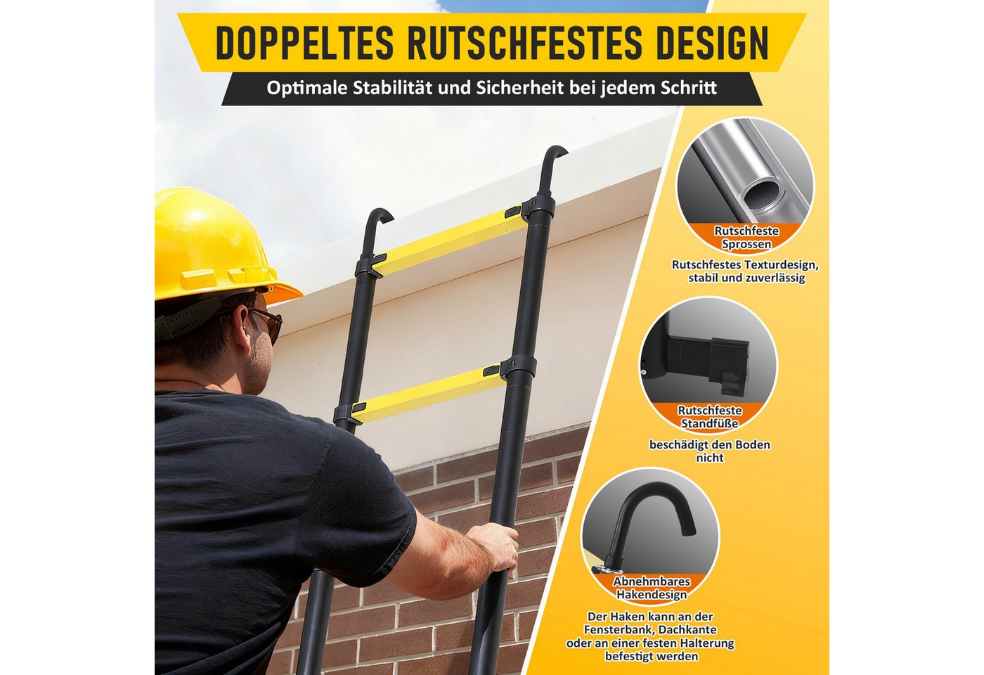 Clanmacy Teleskopleiter Premium Alu Teleskopleiter Ausziehleiter mit Stabilisator Höhe 3,8M (Teleskopleiter,Anlegeleiter,Klappleiter,Schiebeleiter, Hochleistungs-Teleskopleiter, Hochwertiges Aluminiummaterial), Mühelose Portabilität Unabhängige Verriegelung Narrensicherer Betrieb