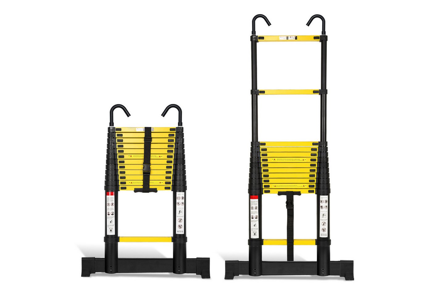 Clanmacy Teleskopleiter Premium Alu Teleskopleiter Ausziehleiter mit Stabilisator Höhe 3,8M (Teleskopleiter,Anlegeleiter,Klappleiter,Schiebeleiter, Hochleistungs-Teleskopleiter, Hochwertiges Aluminiummaterial), Mühelose Portabilität Unabhängige Verriegelung Narrensicherer Betrieb Bild 2