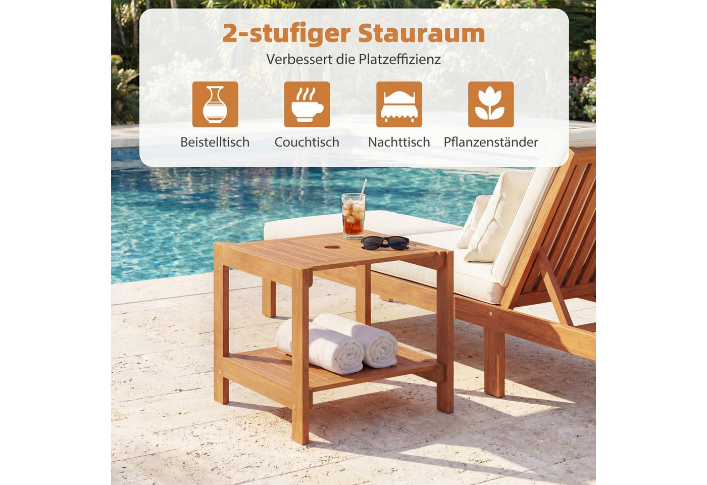 COSTWAY Gartentisch, Beistelltisch Holz wetterfest, Kleiner Balkontisch Bild 2