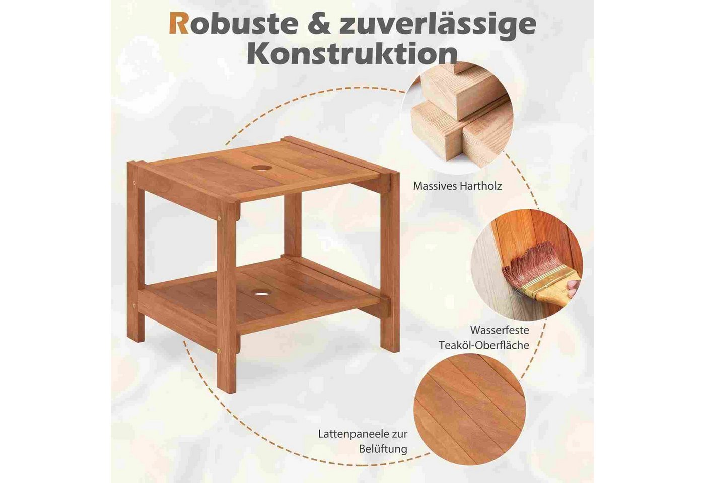 COSTWAY Gartentisch, Beistelltisch Holz wetterfest, Kleiner Balkontisch Bild 3
