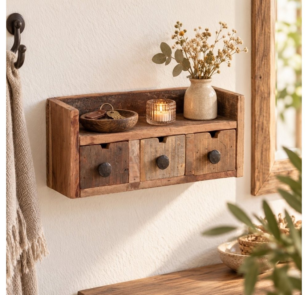 LebensWohnArt Regal Altholz-Regal DARA 35cm 3 Schubladen Unikat Recyceltes Holz Bild 4
