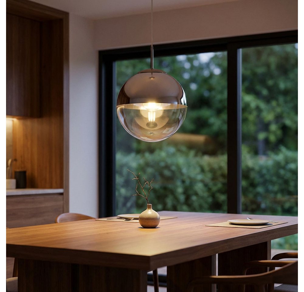 GLOBO LIGHTING Hängeleuchte, Leuchtmittel inklusive, Decken Pendel Leuchte Wohn Zimmer Glas Kugel Hänge Lampe chrom klar im Bild 2