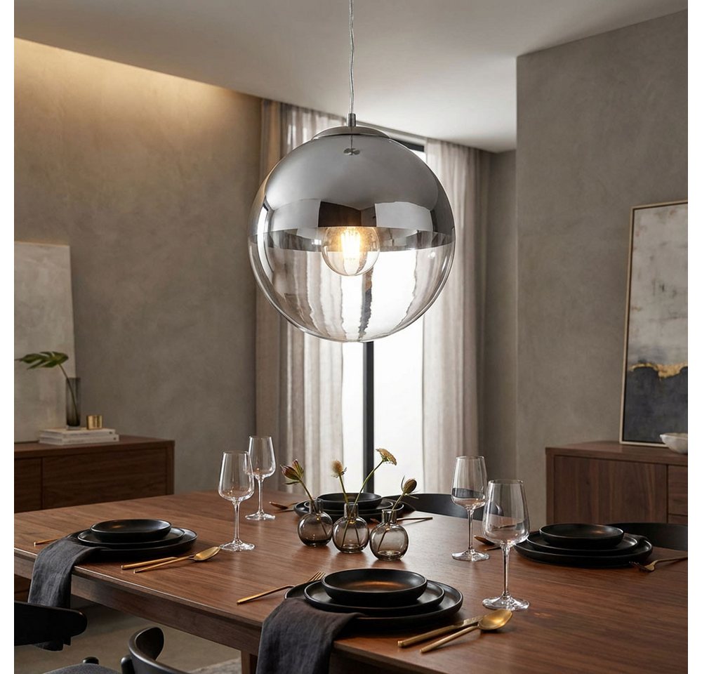 GLOBO LIGHTING Hängeleuchte, Leuchtmittel inklusive, Decken Pendel Leuchte Wohn Zimmer Glas Kugel Hänge Lampe chrom klar im Bild 3