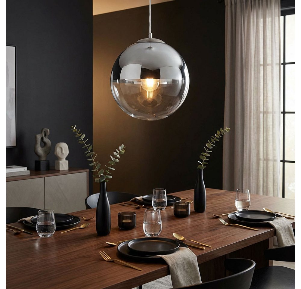 GLOBO LIGHTING Hängeleuchte, Leuchtmittel inklusive, Decken Pendel Leuchte Wohn Zimmer Glas Kugel Hänge Lampe chrom klar im Bild 4