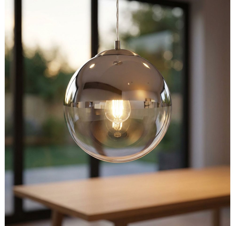 GLOBO LIGHTING Hängeleuchte, Leuchtmittel inklusive, Decken Pendel Leuchte Wohn Zimmer Glas Kugel Hänge Lampe chrom klar im Bild 5