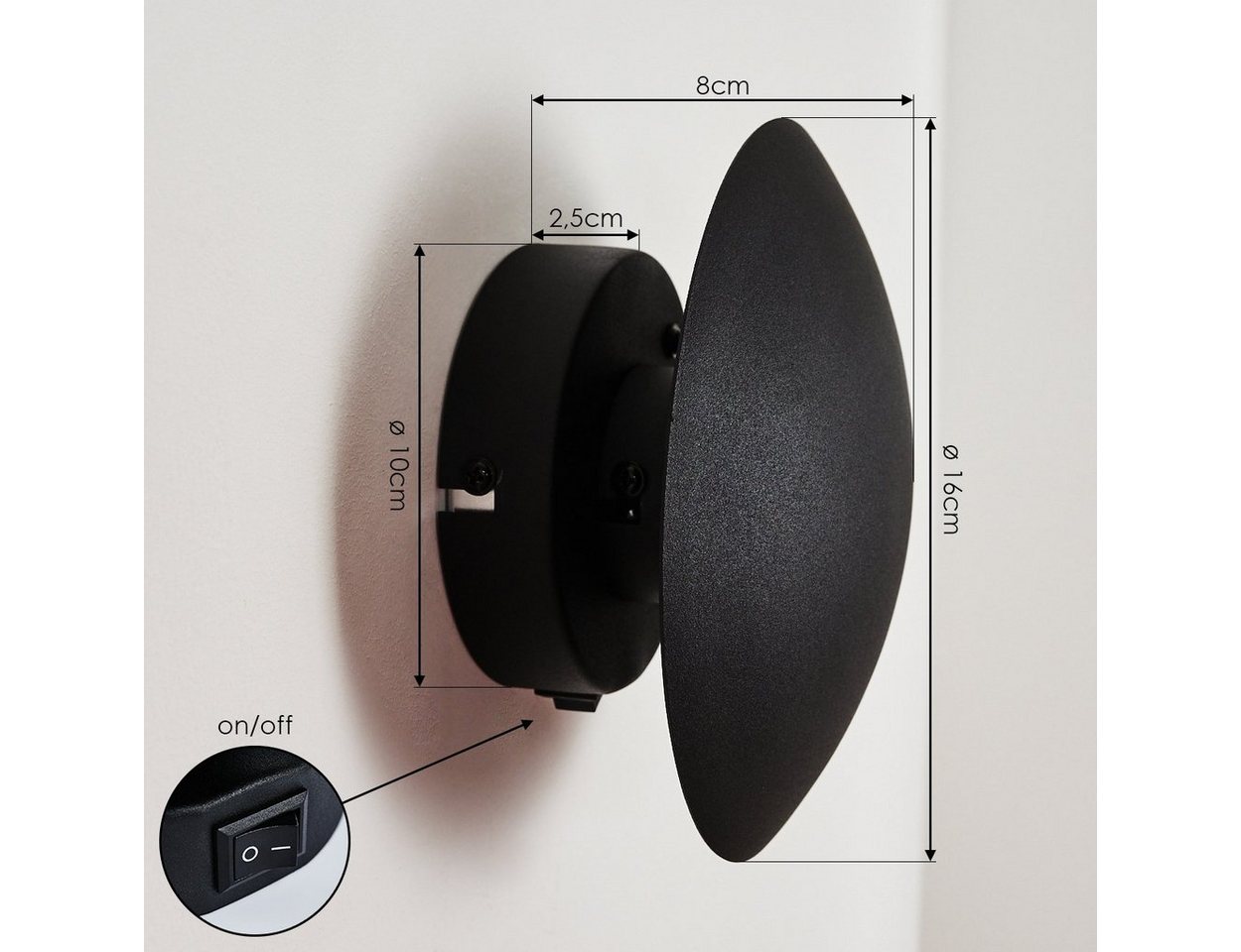 hofstein Wandleuchte »Godo« Wandlampe aus Metall in Schwarz mit Lichtspiel an der Wand, ohne Leuchtmittel, mit An-/Ausschalter, Innenwandmit Strahlen-Effekt, G9