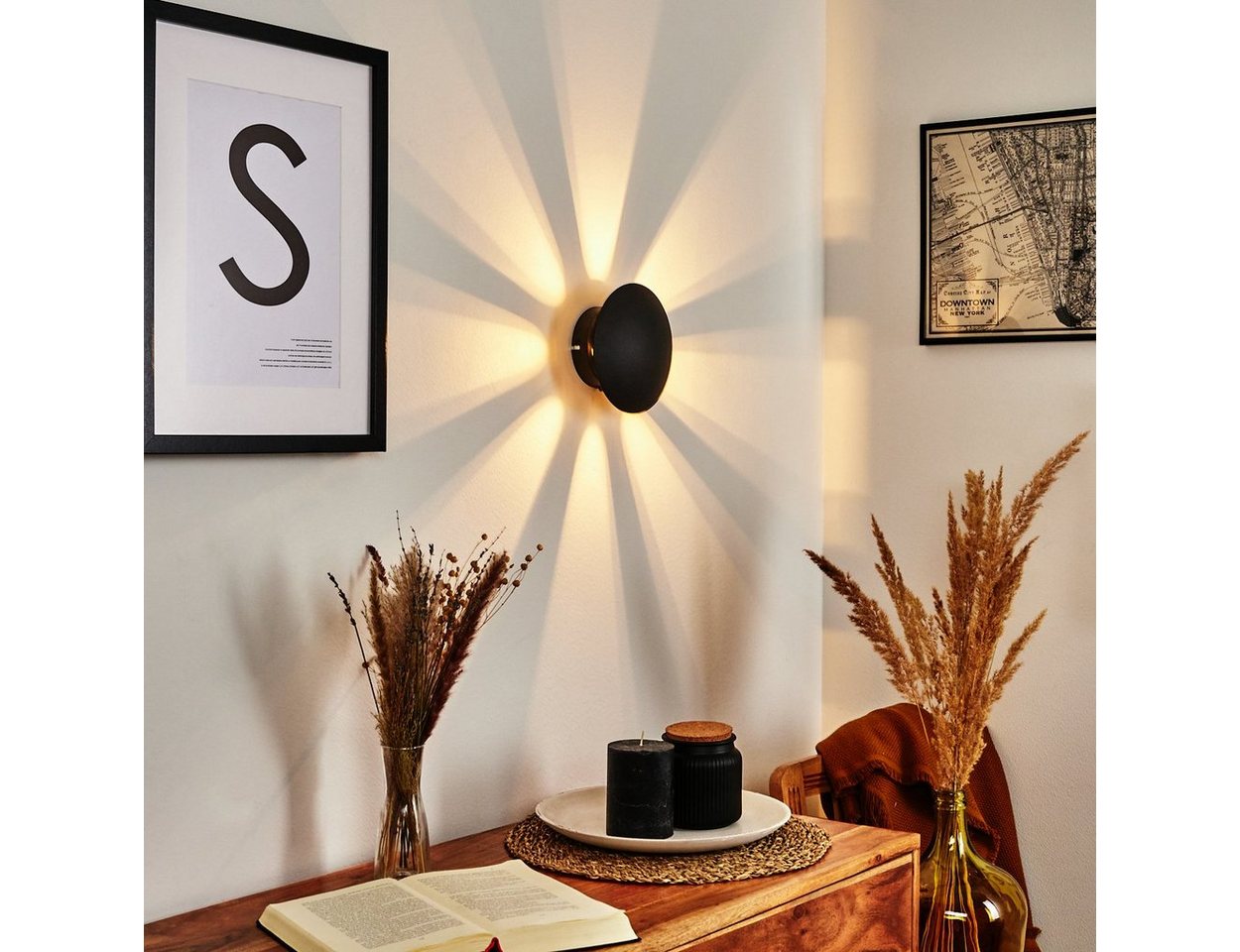 hofstein Wandleuchte »Godo« Wandlampe aus Metall in Schwarz mit Lichtspiel an der Wand, ohne Leuchtmittel, mit An-/Ausschalter, Innenwandmit Strahlen-Effekt, G9 Bild 5
