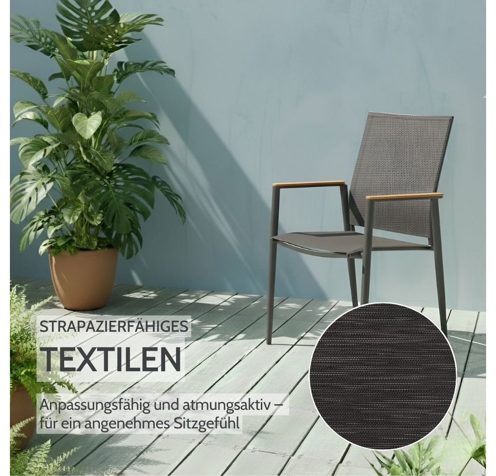 Liadomo Gartenstuhl Mannoli Gartensessel, Stapelstuhl, Outdoor-Stuhl für Terrasse & Balkon (Gartenstuhl-Set, stapelbar, 6 St), Armlehnen Teak, Textilgewebe, Alu anthrazit Bild 3