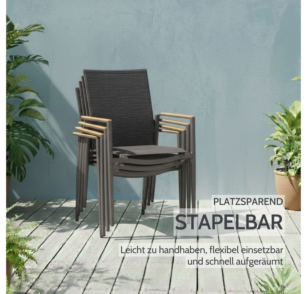 Liadomo Gartenstuhl Mannoli Gartensessel, Stapelstuhl, Outdoor-Stuhl für Terrasse & Balkon (Gartenstuhl-Set, stapelbar, 6 St), Armlehnen Teak, Textilgewebe, Alu anthrazit Bild 4