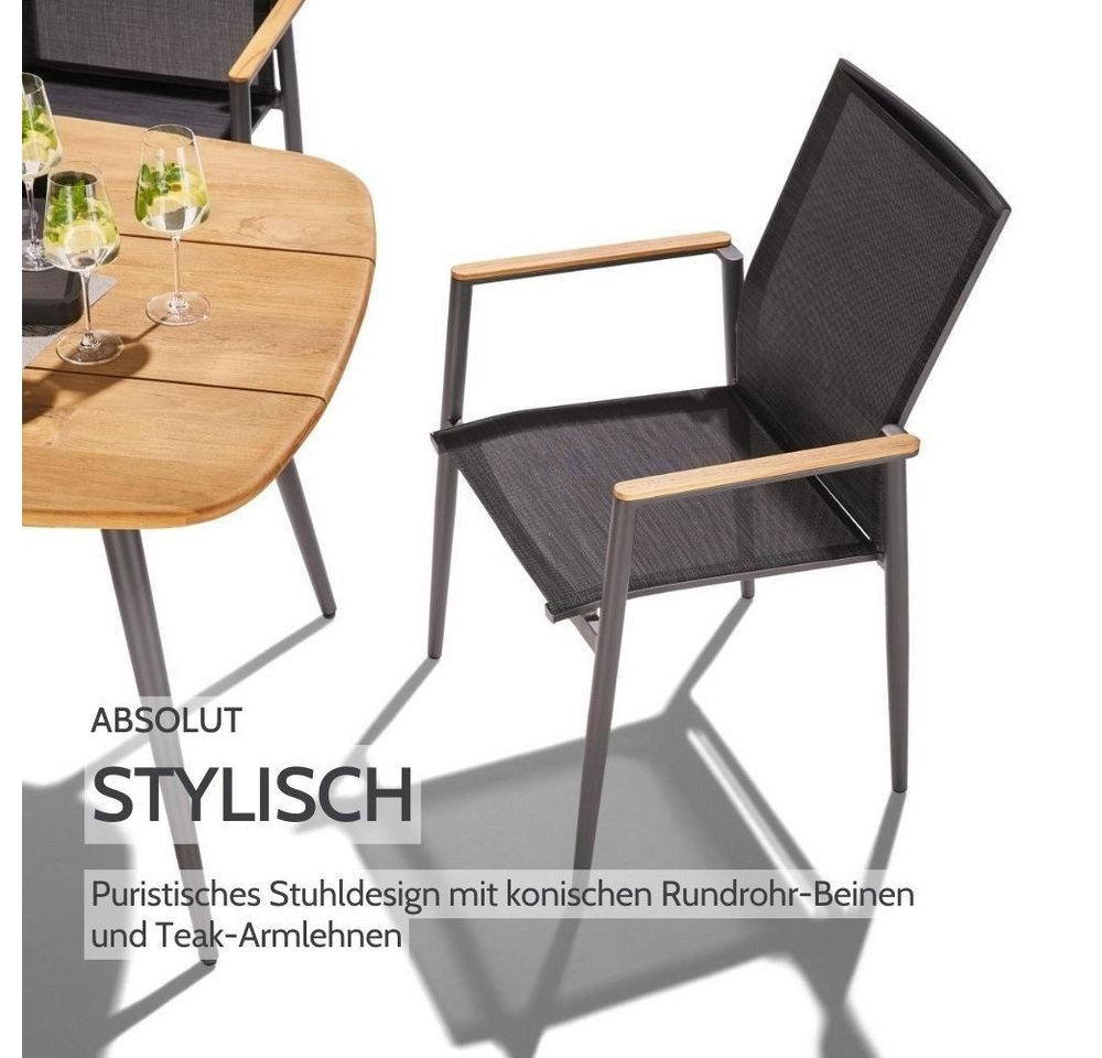 Liadomo Gartenstuhl Mannoli Gartensessel, Stapelstuhl, Outdoor-Stuhl für Terrasse & Balkon (Gartenstuhl-Set, stapelbar, 6 St), Armlehnen Teak, Textilgewebe, Alu anthrazit Bild 5
