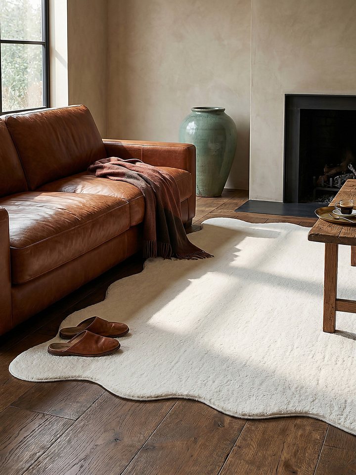KADIMA DESIGN Teppich TIRSO Hochflorteppich Creme 120x160 Uni Polyester Antirutsch, Rechteckig, Höhe: 18 mm, Trittschalldämmend, Strapazierfähig, Pflegeleicht, Farbecht Bild 2