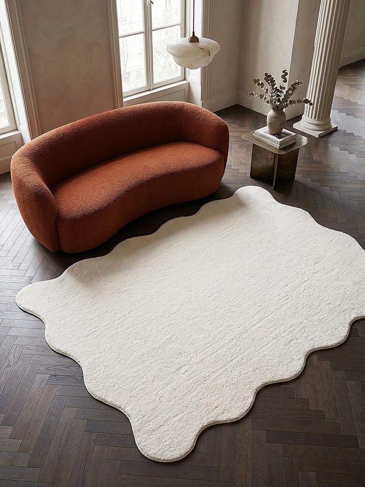 KADIMA DESIGN Teppich TIRSO Hochflorteppich Creme 120x160 Uni Polyester Antirutsch, Rechteckig, Höhe: 18 mm, Trittschalldämmend, Strapazierfähig, Pflegeleicht, Farbecht Bild 3