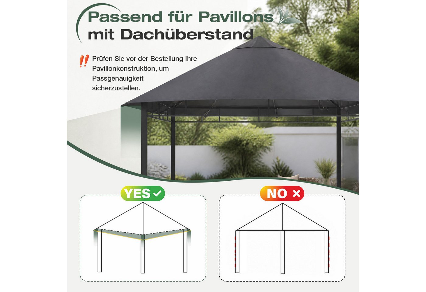 Sekey Pavillon-Ersatzdach Ersatzdach für Gartenpavillon 3x3 m Wasserdicht mit UV-Schutz, Robustes 800D Polyestergewebe mit doppelter PU-Beschichtung