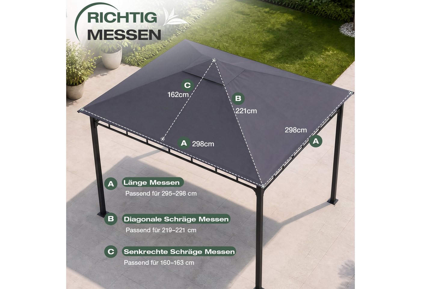 Sekey Pavillon-Ersatzdach Ersatzdach für Gartenpavillon 3x3 m Wasserdicht mit UV-Schutz, Robustes 800D Polyestergewebe mit doppelter PU-Beschichtung Bild 4
