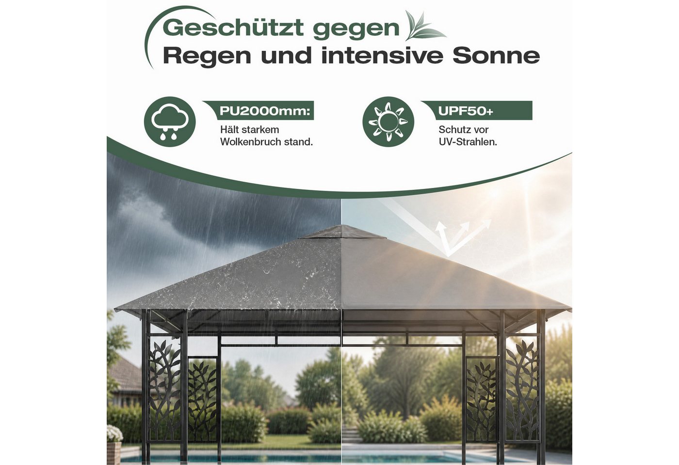 Sekey Pavillon-Ersatzdach Ersatzdach für Gartenpavillon 3x3 m Wasserdicht mit UV-Schutz, Robustes 800D Polyestergewebe mit doppelter PU-Beschichtung Bild 5