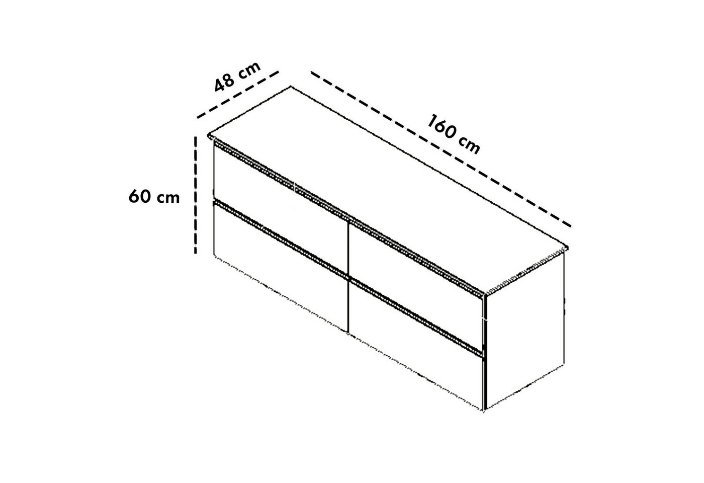 GARLIVO Waschbeckenunterschrank GLB-160 mit Schubladen, hängend, Weiß Breite 160cm